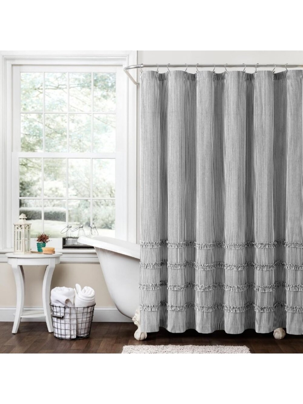 Vintage Stripe Yarn Dyed Cotton Shower Curtain, 72"x72", Black & White Design
